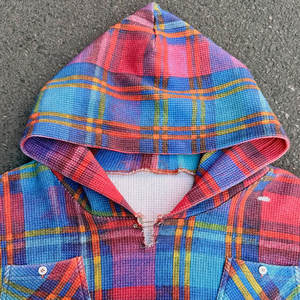 Felpa con Cappuccio Oversize Vintage Lavata in Stile Streetwear, Personalizzabile, in Cotone Pesante 400g, con Motivo a Quadri e Tessuto Waffle per Uomo, dal Produttore Huili - Product Image 2