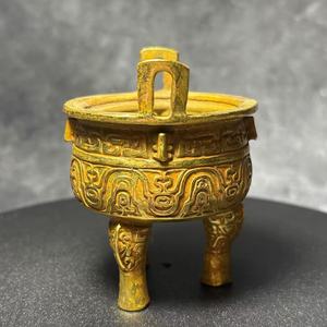 Caldero de Bronce Dorado Estilo Antiguo con Diseño de Taotie, Adorno Decorativo para Sala de Estudio, Obra de Arte <span class=keywords><strong>Cultural</strong></span> Coleccionable - Product Image 6