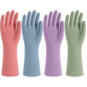 Gants de vaisselle en caoutchouc réutilisables colorés, épaisseur moyenne, imperméables, antidérapants, texture diamant, pour le nettoyage de la cuisine - Product Image 1