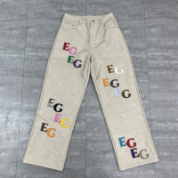 Pantalon cargo ample en cuir ciré personnalisé pour homme, style streetwear décontracté, avec broderies et clous décoratifs