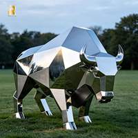 Sculpture de buffle en acier inoxydable de grande taille RELONG, statues de taureau en métal, design poli miroir, personnalisable pour l'extérieur