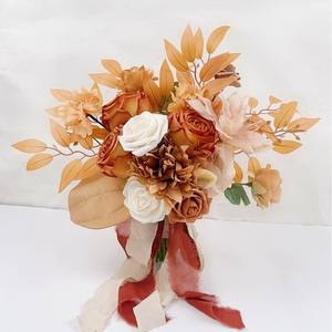<span class=keywords><strong>Bouquet</strong></span> <span class=keywords><strong>de</strong></span> <span class=keywords><strong>mariée</strong></span> artificiel en soie, roses champagne orange, toucher réaliste, pour mariage, <span class=keywords><strong>mariée</strong></span>, demoiselle d'honneur - Product Image 3