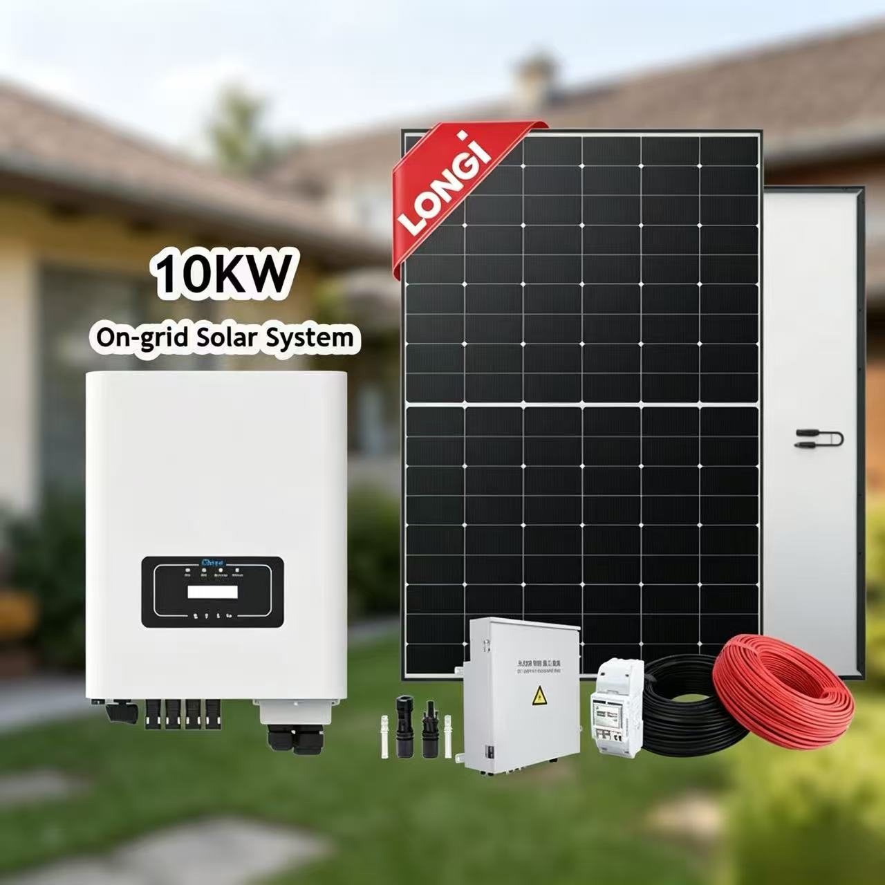 High Efficiency <strong>10kw</strong> On-Grid PV <strong>System</strong> with Longi/Jinko/Trina 430-460W <strong>Solar</strong> Panels and <strong>10KW</strong> Grid -Tie <strong>Inverter</strong>