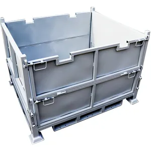 Heavy-Duty Metalen Stapel Opvouwbare Opslagkooi Container Opvouwbare Stalen Palletdoos Voor Industriële Onderdelen En Magazijnopslag
