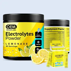 Suplementos de musculação de marca própria OEM que fornecem energia em pó de eletrólito para bebidas energéticas com sabor de limão