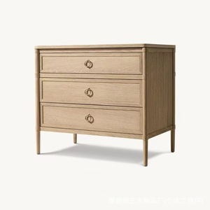 American-style oak bedside <b>table</b>, RH American-style light luxury solid wood bedroom three-drawer bedside <b>table</b>, bed <b>end</b> <b>table</b>, - Product Image 5