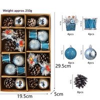 24 pièces de boules de Noël en plastique incassables de forme ronde assorties, boîte cadeau, boules scintillantes, ornements en forme de cône de pin pour l'arbre de Noël