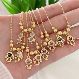 BD-B9896 Nuova Collana con Ciondolo a Forma di Bambino/Bambina, Charm in Cristallo Multicolore, Catena con Perline Dorate, Regalo per Famiglia e Coppie - Product Image 1