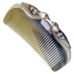 Peine de cuerno de búfalo natural tallado a mano, antiestático, estilo vintage, de dientes finos, decorativo, de bolsillo - Product Image 1