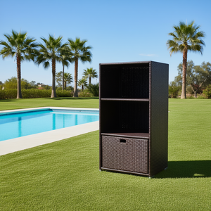 Armoire à serviettes de piscine en rotin brun foncé de 47 pouces avec 2 étagères pour rangement extérieur dans le jardin - Product Image 2