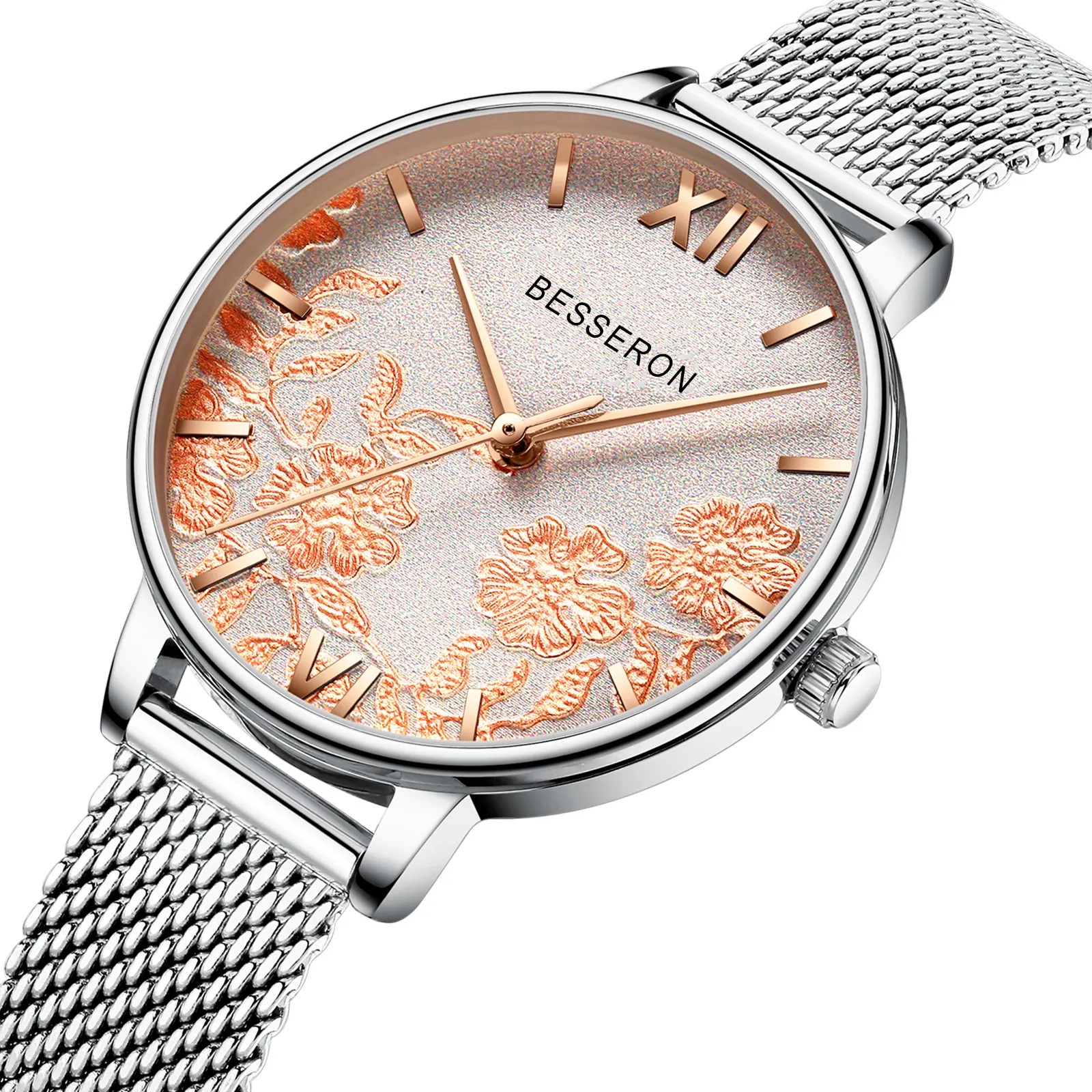 นาฬิกาข้อมือสตรีหน้าปัดสามมิติสายสแตนเลสนาฬิกาควอทซ์ญี่ปุ่น32/36/38มม.