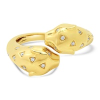 Bague ouverte réglable en laiton plaqué or avec tête de léopard et diamants, nouveau design Gemnel