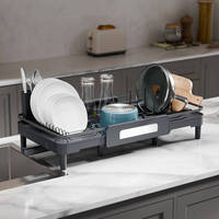 Égouttoir à vaisselle extensible grande capacité WIREKING, égouttoir à vaisselle réglable avec 3 zones de rangement pour comptoir de cuisine