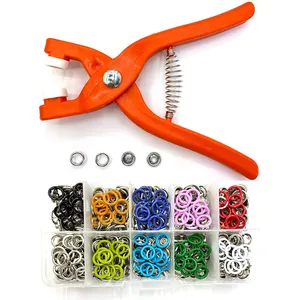 Stainless Steel Metal Snaps 100 SETS + Pliers Buttons Tool Leather Rivets Button Rivet Hollow Five-grab Snap Invisible Buckle