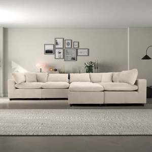Modern Ivory Velvet Modular Convertible Sectional <b>Sofa</b> for Living Room and Villa Oversized 6 Seat Hotel - Product Image 2