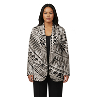 Ensemble de costume pour femmes à col rabattu et manches longues, style tribal polynésien surdimensionné, avec logo personnalisé, style tribal samoan, blazer pour femmes très vendu