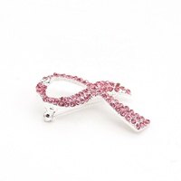 Broche de mode en alliage plaqué argent avec strass roses et ruban, pour la sensibilisation au cancer du sein, pour femmes, mariage