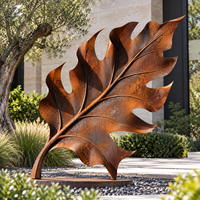Sculpture de feuille en acier corten rustique, patine naturelle, art de jardin personnalisé pour parcs, cours et espaces paysagers