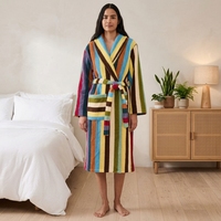 Peignoir unisexe en coton 100% Terry de luxe, taille plus, doux |   Robe thermique rayée teinte en fil pour hôtel et spa à domicile