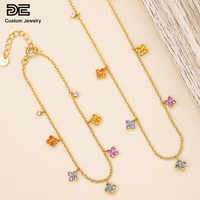 Collier trèfle en zircon coloré DE, argent sterling 925, plaqué or 18 carats, chaîne à maillons, bijou élégant pour femme