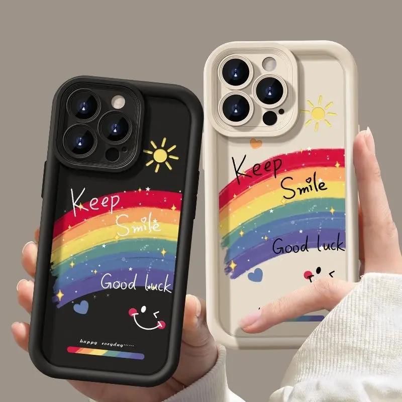 New Rainbow Smiling Face Design Print Phone Case For iPhone 7 8 plus XS XR 11 12 13 14 15 pro max Soft TPU Protect Back Cover