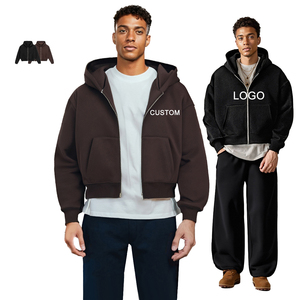 Custom Logo High Quality Heavyweight Streetwear Hoodie Cotton Blank Oversized Boxy Fit Zipper-up Cropped Hoodie for Men - Product Image 1