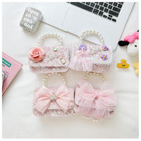 Sacs à bandoulière pour enfants, sac à bandoulière en PU avec motif de dessin animé en forme de nœud perlé pour petite fille, style princesse, portefeuille zéro