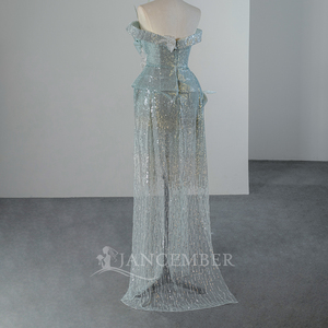 ชุดราตรีสีเขียวมิ้นท์ประดับประกายระยิบระยับแบบเปิดไหล่ รุ่น Sfy285 Chic สำหรับงานแต่งงาน งานเลี้ยงวันเกิด งานพรอม ความยาวปานกลาง ยี่ห้อ Jancember - Product Image 6