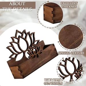 Wooden Business Card Holder <b>With</b> Lotus Design For Office <b>Desk</b> Storage And Hotel Front <b>Desk</b> Use - Product Image 3