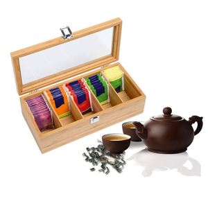 Caja de Té de Madera Natural al por Mayor, Caja de Té de Bambú para Organizar Bolsitas de Té - Product Image 5