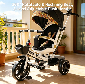 Cochecito de Bebé Multifuncional de Lujo, <span class=keywords><strong>Triciclo</strong></span> para Bebé con Mango de Empuje Ajustable de 3 Velocidades y <span class=keywords><strong>Asiento</strong></span> <span class=keywords><strong>Reclinable</strong></span> y Giratorio - Product Image 1