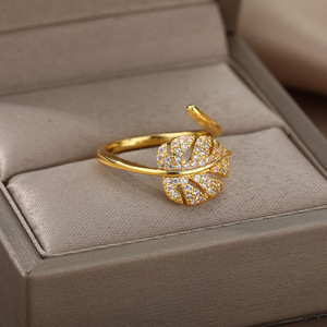 Go Party-Anillo de Hojas de cobre chapado en oro de 18K para mujer, sortija ajustable abierta, joyería elegante, circón dorado - Product Image 5