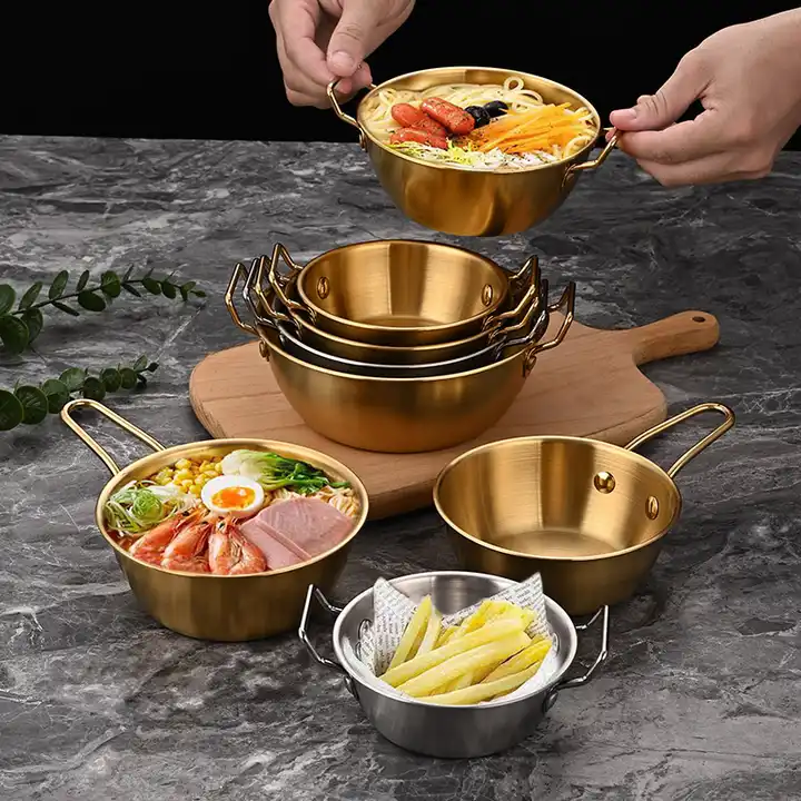 600ml Korean Noodle Bowl With Lid Handle Stainless Steel Plastic
