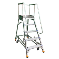 Plateforme de travail industrielle mobile en aluminium avec escalier, garde-corps complet, roulettes verrouillables, capacité de charge de 300 kg, échelle roulante pour entrepôt