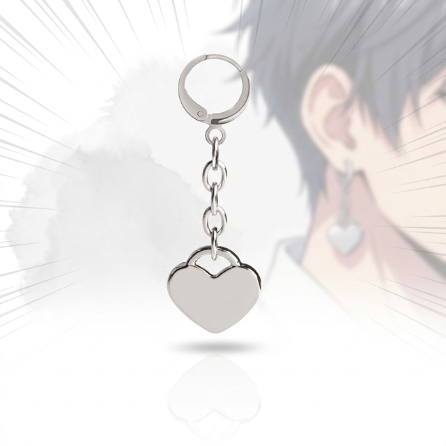 Simple Silver Heart Pendant Death Anime Earring with Chain Link Design Minimalist Metal Ear Cuff for Daily Wear Fashion