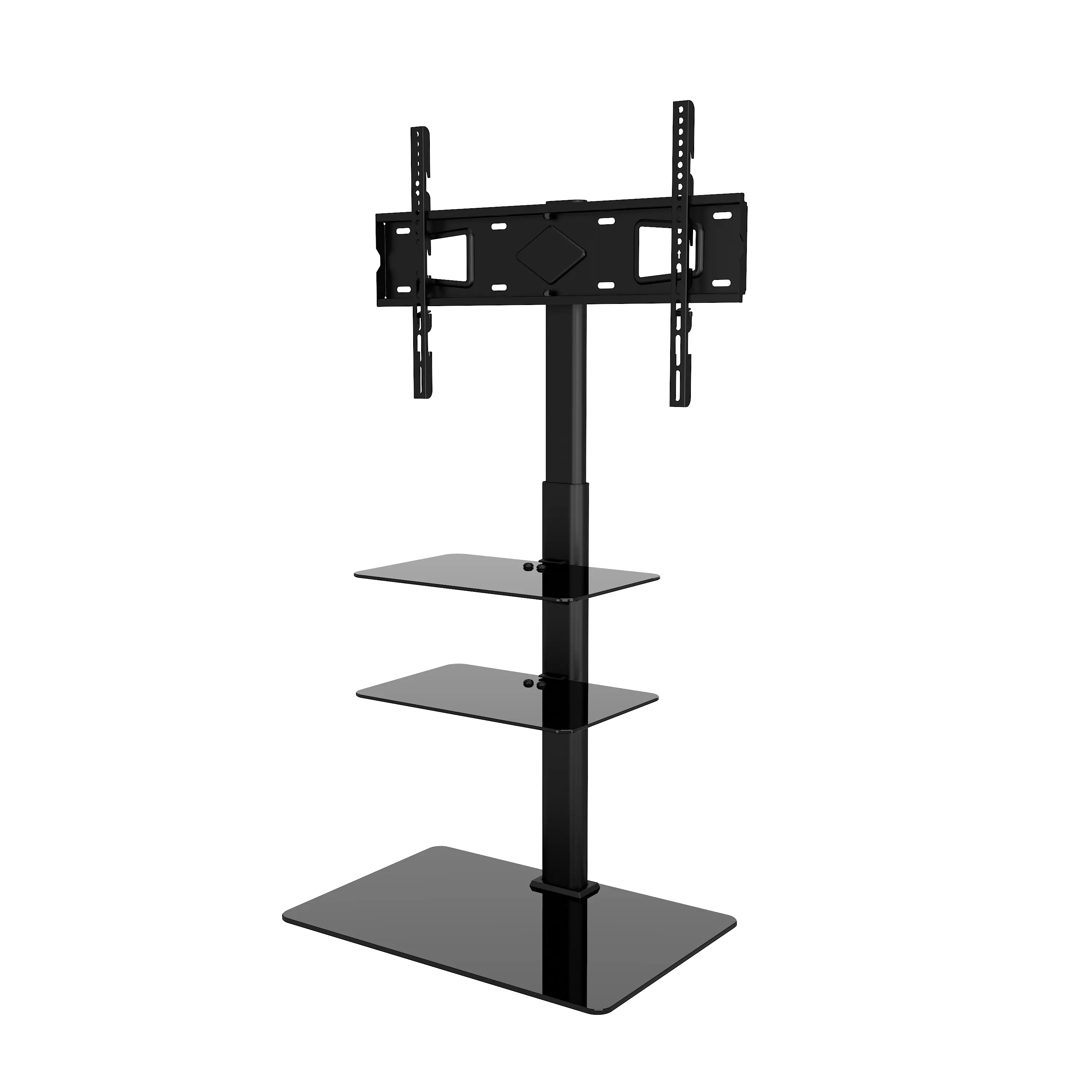 New Item Floor TV Stand with 25 ~-25 Degree Swivel and Two Shelf Tempered Glass TV Stand fit for 32"-60" Flat Screen CE
