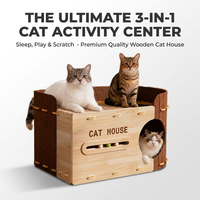 Condo pour chat rectangulaire moderne haut de gamme en carton, avec griffoir, jouet interactif à bille et circuit, et lit pour animal de compagnie en feutre écologique