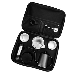 Ensemble de café portable avec moulin à café manuel, bouilloire à bec de cygne, filtre à café en verre, kit de voyage, étui noir en EVA avec fermeture à glissière - Product Image 2
