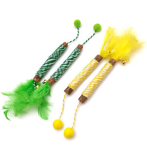 All'ingrosso Polygonum Stick molare in legno colorato piuma di cotone corda gioco interattivo molare denti giocattolo per la pulizia del gatto - Product Image 5