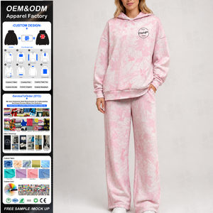 Conjuntos Deportivos de 2 Piezas para Mujer, Personalizados por el Fabricante, 100% Algodón, Sudadera con Capucha Estampada Extra Grande y Pantalones Deportivos - Product Image 1