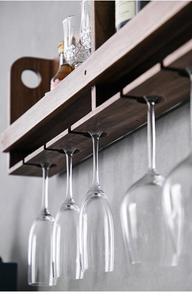 <span class=keywords><strong>Étagère</strong></span> <span class=keywords><strong>de</strong></span> <span class=keywords><strong>Bar</strong></span> suspendue à vin, armoire à vin, support mural industriel rétro en bois, <span class=keywords><strong>étagère</strong></span> murale en noyer noir pour la maison - Product Image 2