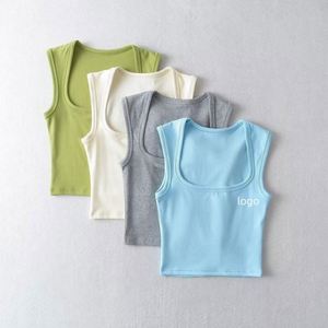 Camiseta corta sin mangas informal deportiva fresca de verano de alta calidad personalizada al por mayor, camiseta sin mangas con hombros descubiertos y cuello cuadrado - Product Image 6
