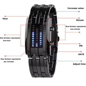 Zukunftstechnologie Herren Damen Binär schwarz Edelstahl Paaruhr Datum Digital LED-Armband Sport-Smartwatch