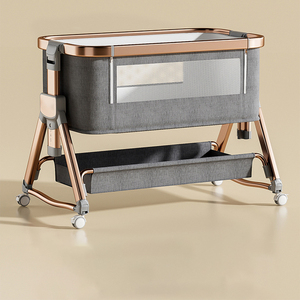 Lit de bébé multifonctionnel au design moderne, berceau portable pour nouveau-né, lit Queen en bois grainé, idéal pour chambre, extérieur et hôpital - Product Image 2