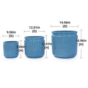 Juego de 3 Macetas de Cerámica Esmaltada, Modernas, para Patio, Suelo y Alféizar de Ventana - Azul Antiguo - Product Image 6