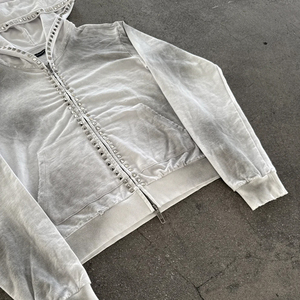 Sudaderas con capucha de diseñador personalizadas para hombre, estilo streetwear, de felpa francesa, con cremallera, efecto desgastado, degradado y sucio. - Product Image 4