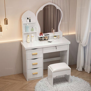 Juego de tocador rosa y blanco con espejo arqueado | Tocador de dormitorio de niña - Product Image 2