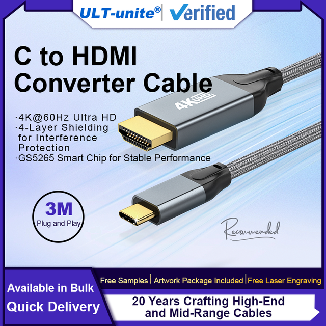 ULT-unite 2m 4K 60Hz Ultra HD USB Type C to HDMI Cable with Combination Shielding for Computer Display Projector Mobile Devices