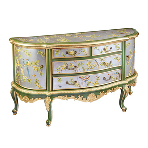 Armario francés antiguo de madera maciza | Gabinete de almacenamiento de 4 cajones de marquetería floral pintado a mano - Product Image 5