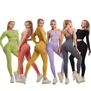 Großhandel Langarm Gym Top Sport Wear BH Butt Lift Leggings Gym Fitness Sets Trainings anzug für Frauen